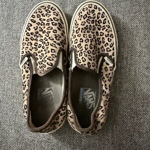 Vans Women’s Slip-On Leopard Print Sneakers - Tan/Black